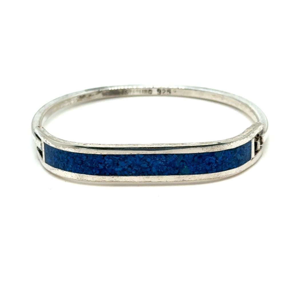 Sterling Silver 925 Blue Inlay Bangle Bracelet